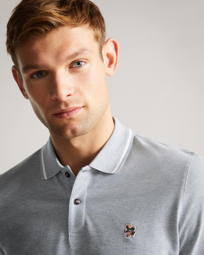 Polo Ted Baker Long Sleeve Grise Clair Homme | JHL-00337878